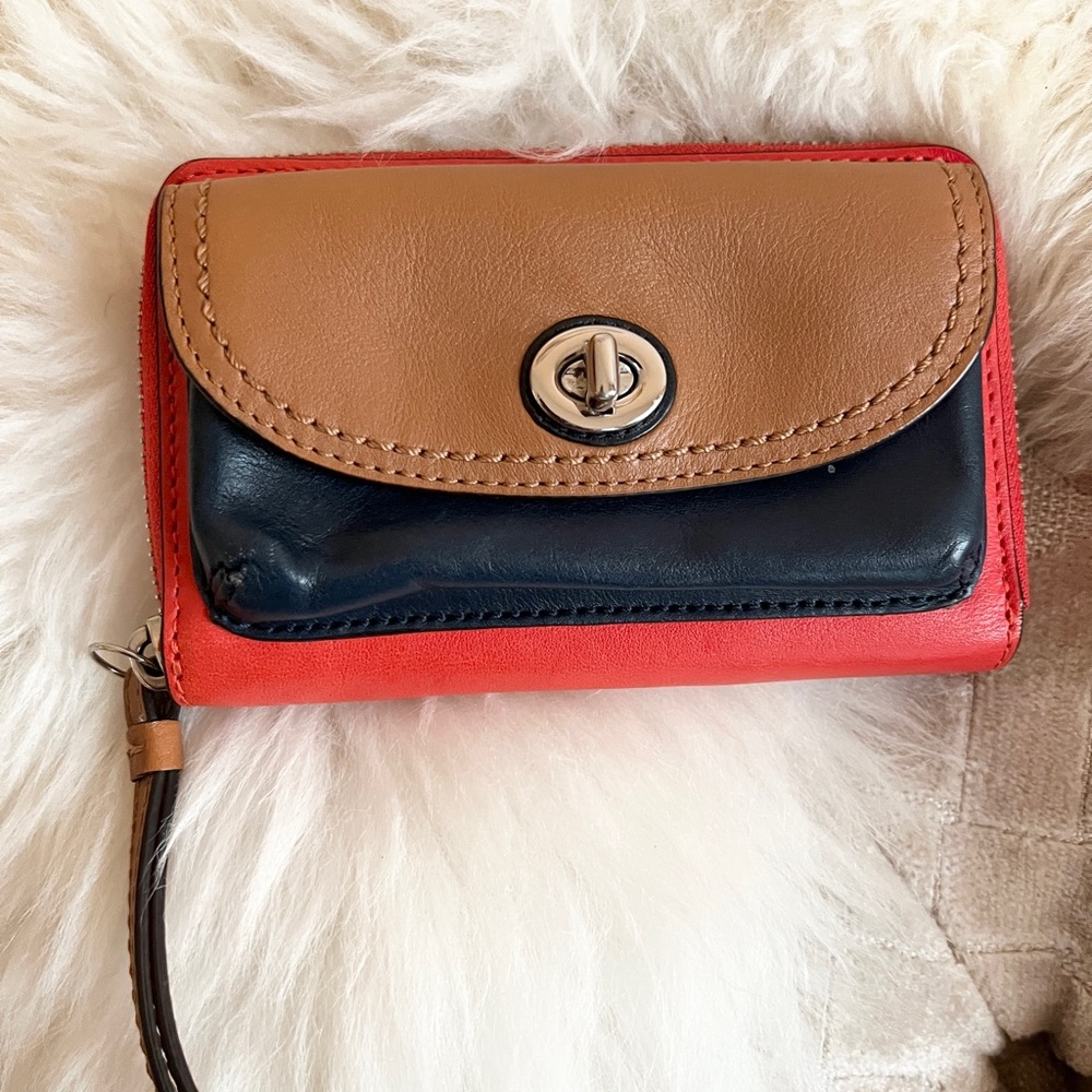 Coach Tan, Red, and Navy Wallet